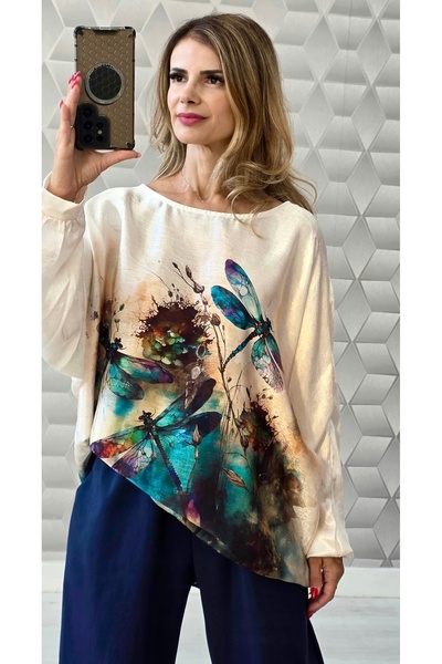 styleFlex Satin blouse with Printed and dropped shoulders