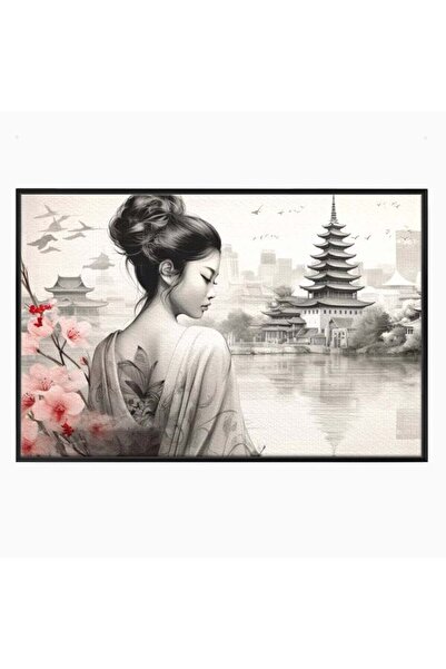 Luxcanva Tablou Canvas Memoriile Unei Gheise 70x50 cm cu Rama Negru Sakura Ta...