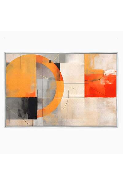 Luxcanva Tablou Canvas Cerc Galben Pictura Abstracta 70x50 cm cu Rama Arginti...