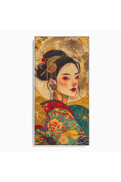 Luxcanva Tablou Canvas Misterul Unei Gheise 70x140 cm cu Rama Argintiu Japoni...