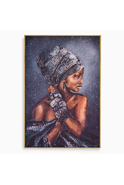 Luxcanva Tablou Canvas Aura Femeii Africane 50x70 cm cu Rama Auriu Regala Ete...