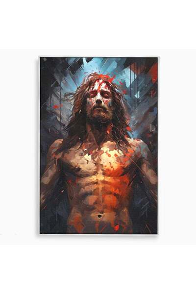 Luxcanva Tablou Canvas Patimile lui Hristos 80x120 cm cu Rama Argintiu Iisus ...