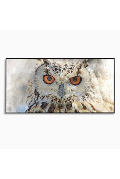 Luxcanva Tablou Canvas Bufnita Pictata in Ceata 140x70 cm cu Rama Negru Bufni...