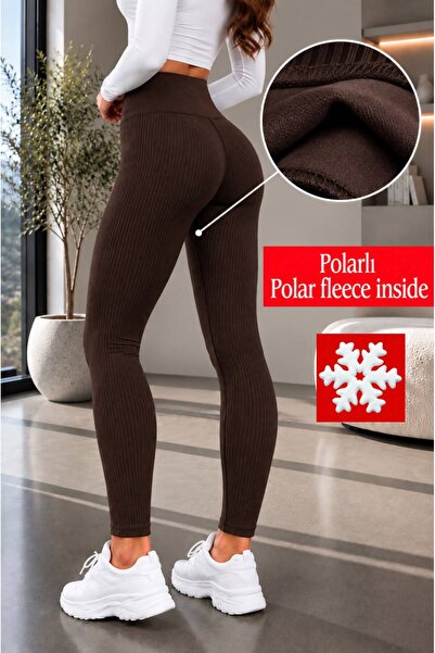 BEHLIVE Kadın İçi ( Polarlı ) Yuksek Bel Fitilli Toparlayıcı Tayt