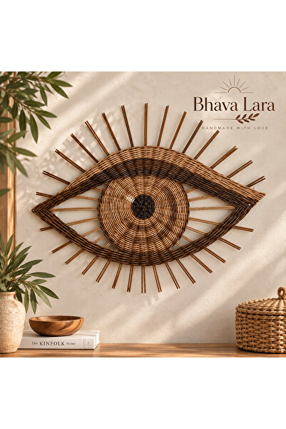 bhava lara El Yapımı Rattan Göz Duvar Dekoru 40 cm, El Boyaması Örgü Bohem Du...