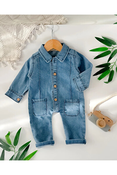 hümabebe Wooden Button Detail Seasonal Baby Denim Overalls