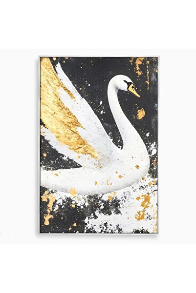 Luxcanva Tablou Canvas Lebada Stinsa in Aur 50x70 cm cu Rama Argintiu Lebada ...