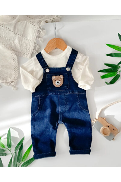 hümabebe Punch ayıcık cep detay kot salopetli mevsimlik 2 parça set