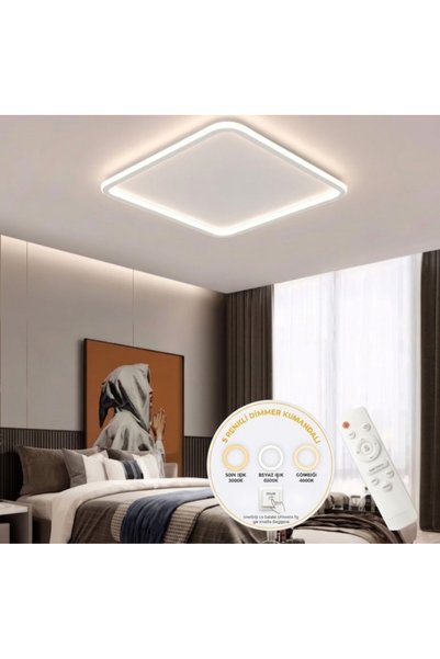 N Naturel Aydınlatma 40x40 cm Modern Kumandalı Dimli LED Tavan Avizesi - Çift...