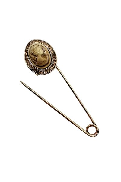 PRAVALIA CU SURPRIZE Broșă tip ac de siguranță Cameo, PRAVALIA CU SURPRIZE, aurie, 2x7 cm