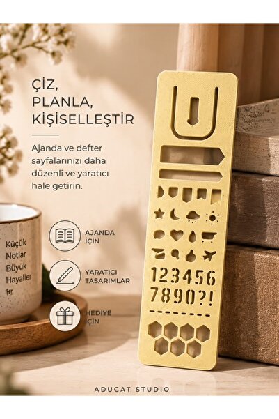 ADUCAT STUDIO 15 cm Kitap Ayracı ve Journal Şablonu – Ajanda, Planner ve Bull...