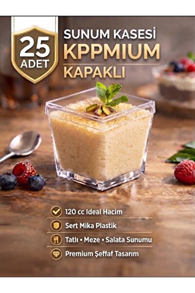 abnturk 25 Adet 120 cc Kare Kapaklı Tatlı Kasesi - Şeffaf Plastik Sızdırmaz S...
