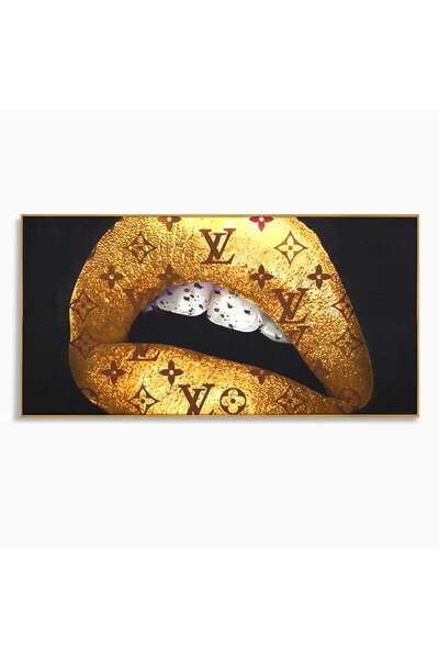 Luxcanva Tablou Canvas Lips Vuitton 100x50 cm cu Rama Auriu Lips Vuitton Deco...