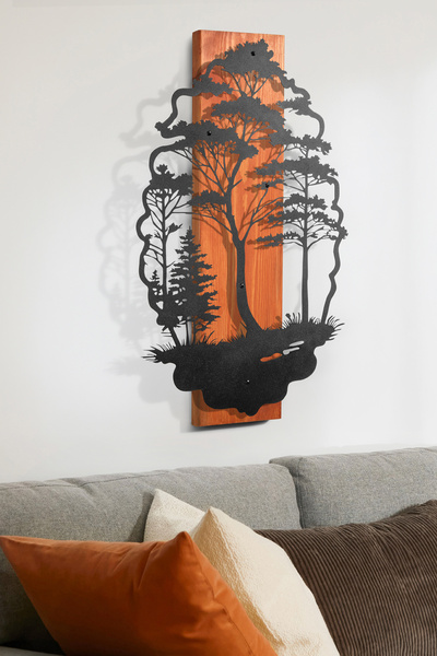 DEKORENZO Koridor Dekor Orman Temalı Duvar Süsü 31,5x56 cm Kiremit