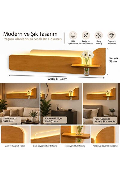 Mars design Led Işıklı Duvar Rafı 103*32 cm