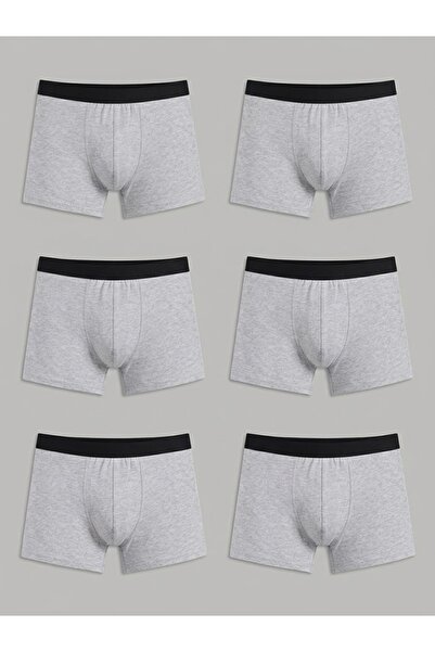 Premium 6'lı Gri Erkek Boxer Seti - XL Beden Pamuklu Esnek Dikişsiz Rahat Kesim