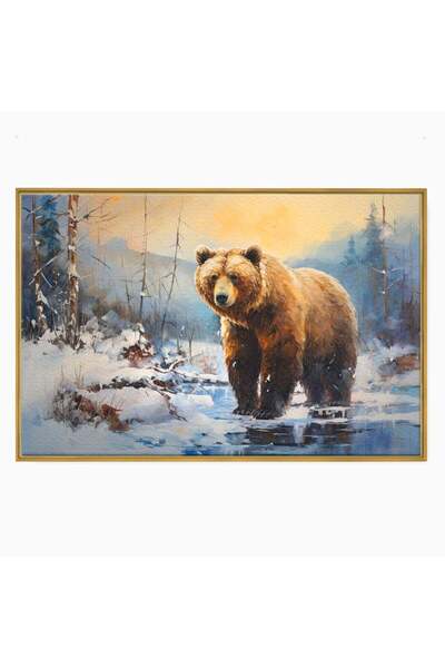 Luxcanva Tablou Canvas Paznicul Padurii Inzapezite 60x40 cm cu Rama Auriu Paz...