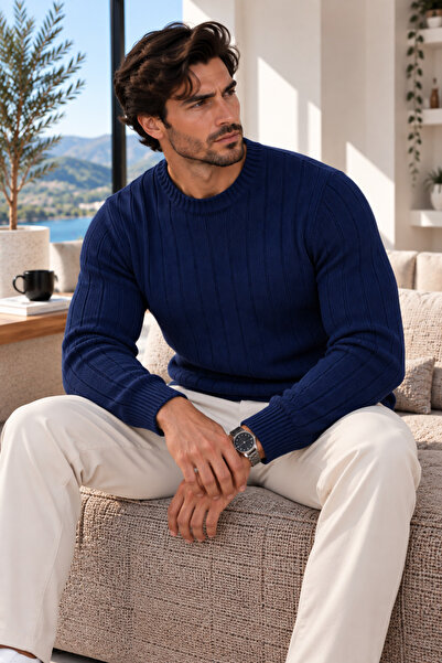 Cherry Butik Crew Neck Men's Thick Ribbed Basic Sweater