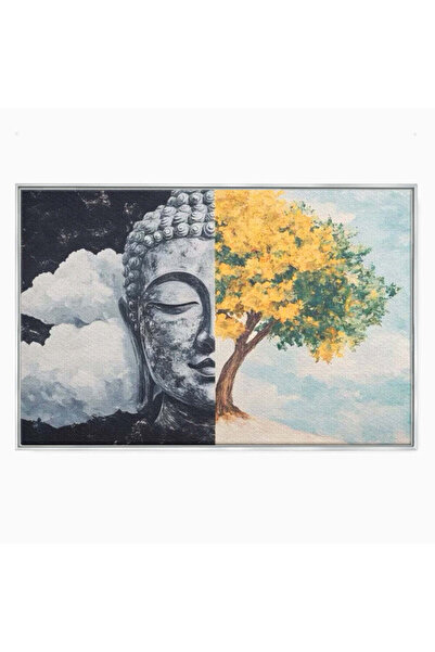 Luxcanva Tablou Canvas Spirit si Natura 70x50 cm cu Rama Argintiu Buddha Zen ...