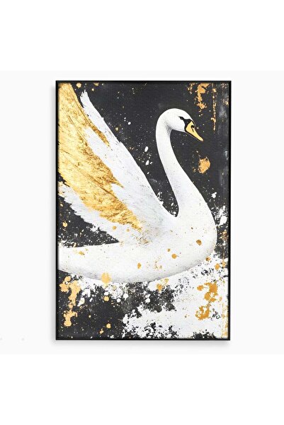 Luxcanva Tablou Canvas Lebada Stinsa in Aur 100x150 cm cu Rama Negru Lebada S...