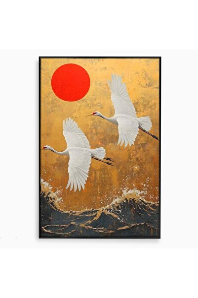 Luxcanva Tablou Canvas Aripi Gemene spre Apus 70x100 cm cu Rama Negru Aripi G...