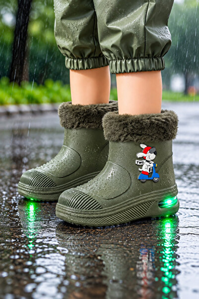 Twingomax Çocuk Kışlık Emojili Işıklı Konforlu Yağmur Çizmesi Unisex