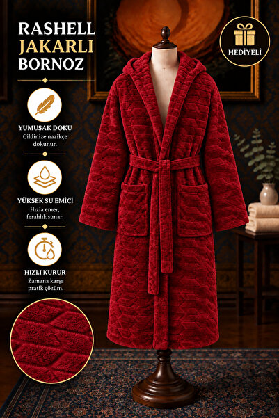TEXTİLES MAGİC LAMP Unisex Rashell Jakarlı Bornoz Kapüşonlu – Yumuşak Peluş D...
