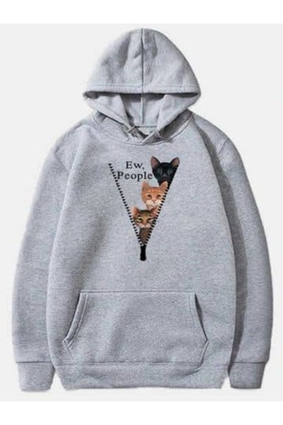 ZEMLİYA Unisex Gray Oversize Hooded Sweatshirt with Kangaroo Pocket, 3 Thread...