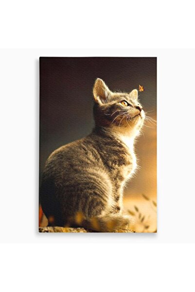 Luxcanva Tablou Canvas Pisica si Fluturele 40x60 cm pe Sasiu Lemn Pisica si F...