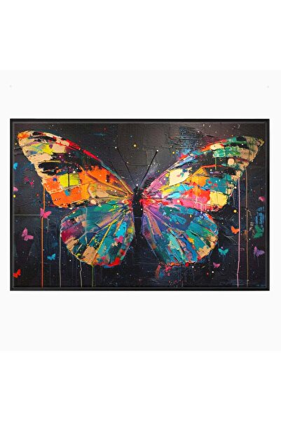 Luxcanva Tablou Canvas Fluture in Abis Cromatic 100x70 cm cu Rama Negru Flutu...