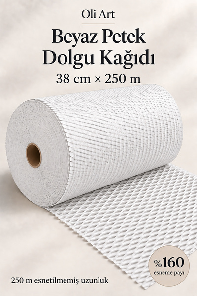 OLİ Art White Honeycomb Filling Paper 38cm X 250m – Stretchable Packaging, Gi...