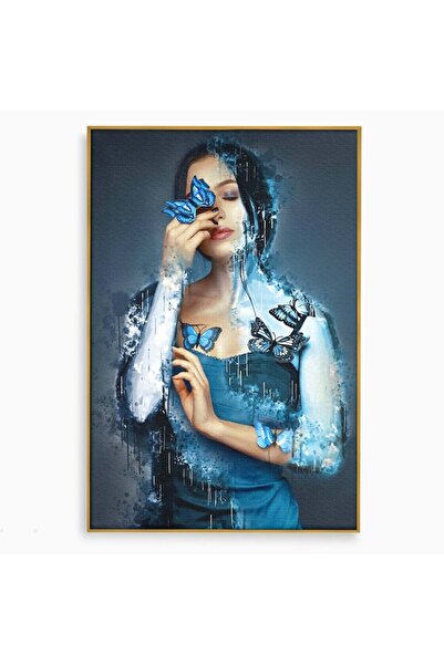 Luxcanva Tablou Canvas Imbratisarea Fluturilor 50x70 cm cu Rama Auriu Imbrati...