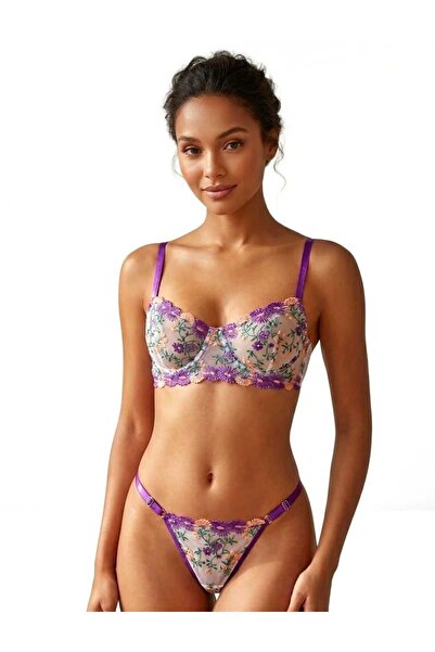 La Linaa Set de lenjerie intimă cu sutien floral cu sârmă - Lenjerie intimă din dantelă