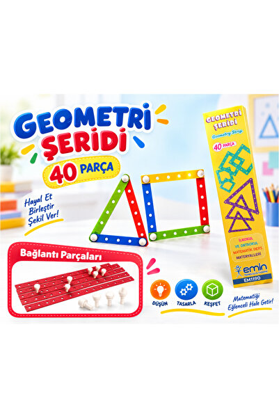 Anoffel Geometri Şeridi Geometrik Şeki Oluşturma 40 Parça Renkli Matematik Eğ...