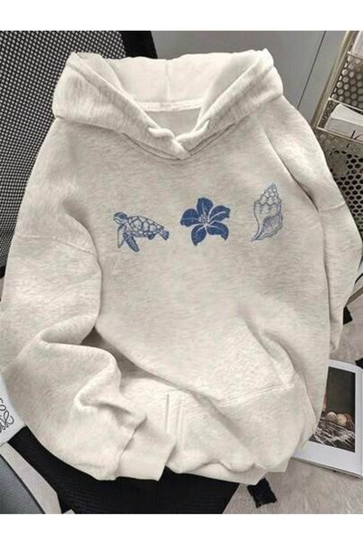 ZEMLİYA Unisex Gray Oversize Hooded Sweatshirt with Kangaroo Pocket, 3 Thread...
