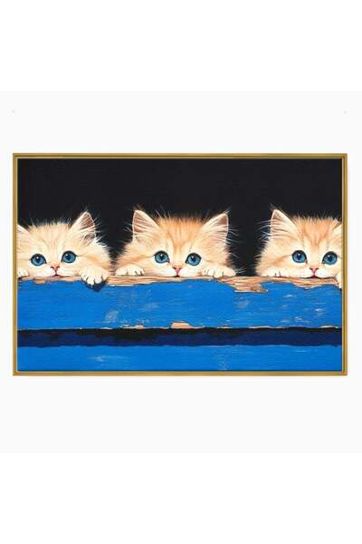 Luxcanva Tablou Canvas Un Trio Curios 70x50 cm cu Rama Auriu Un Trio Curios P...