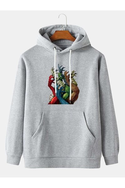 ZEMLİYA Unisex Gray Hooded Oversize Sweatshirt Comfortable Fit Cotton with Fl...