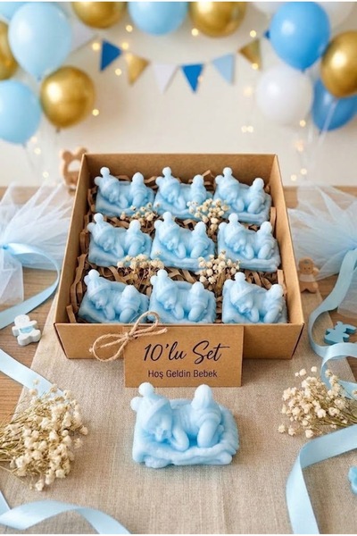 MUBA KIDS 10'lu Bebek Figürlü, Bebek Kokulu Fitilsiz Mum Seti, Baby Shower, D...