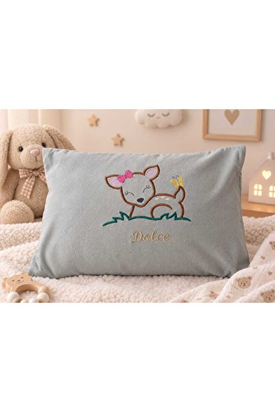 Dolce Lale Studio Kişiye Özel İsimli Nakış İşlemeli Bebek Yastık Kılıfı - 100% Pamuklu Bebek Yatak Odası Dekoratif Yastık