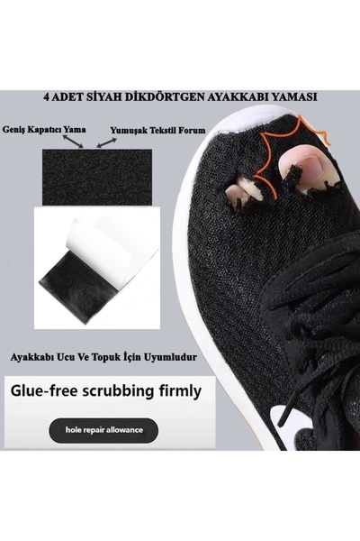 LOVYCO 4 Adet Siyah Dikdörtgen Ayakkabı Yaması Spor Ayakkabı Tamir Bant Delik...