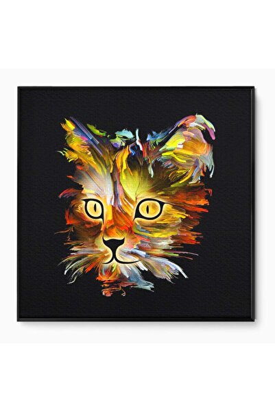 Luxcanva Tablou Canvas Masca Pisicii 70x70 cm cu Rama Negru Masca Pisicii Abs...