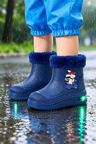 Twingomax Çocuk Kışlık Emojili Işıklı Konforlu Yağmur Çizmesi Unisex