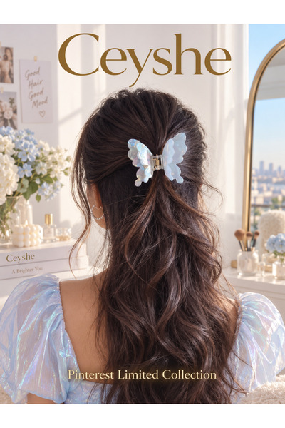 CeyShe Pinterest Acrylic Light Blue Butterfly Shiny Claw Clip Durable Hairpin Color Changing Hair Clip