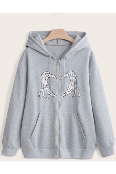 ZEMLİYA Unisex Gray 3 Thread Threaded Oversize Hooded Sweatshirt Basic Comfor...