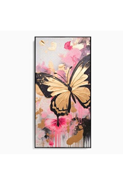 Luxcanva Tablou Canvas Fluturele din Cerneala 60x120 cm cu Rama Negru Fluture...