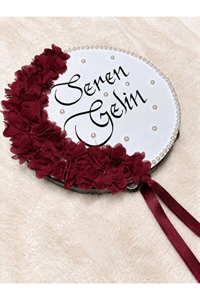 ELYNA Bordo Gelin Defi, İncili Çiçekli 32 cm, Kına Düğün Sünnet Düğünü Tefi İ...