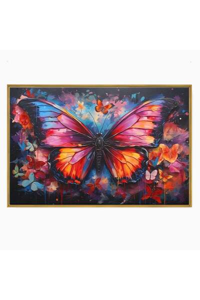 Luxcanva Tablou Canvas Universul Fluturilor 120x80 cm cu Rama Auriu Universul...