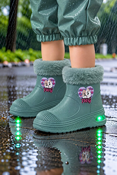 Twingomax Çocuk Kışlık Emojili Işıklı Konforlu Yağmur Çizmesi Unisex
