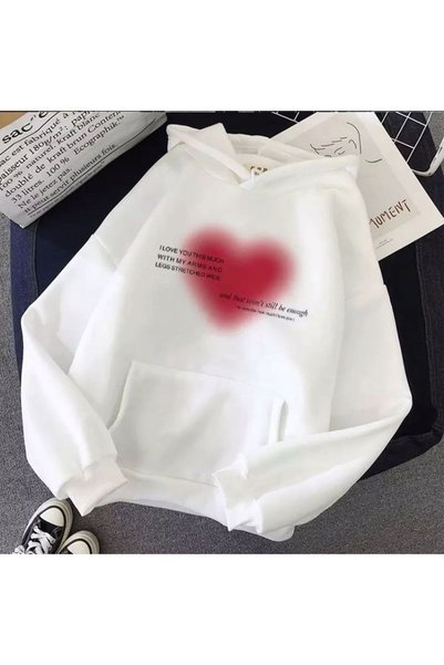 ZEMLİYA Unisex White Loose Fit Hooded Sweatshirt with Inner Pockets, Warm Hoodie