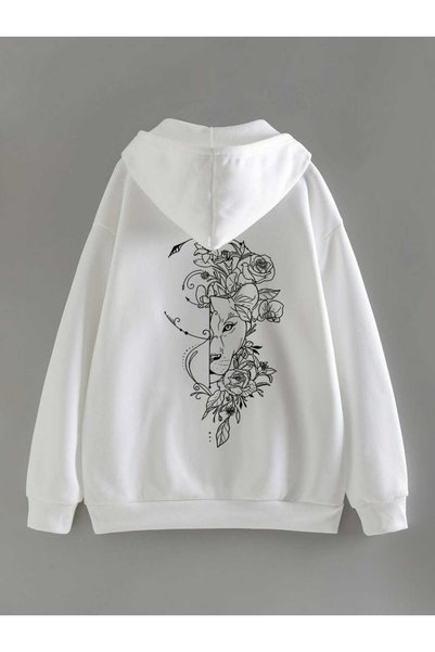 ZEMLİYA Unisex White Hooded Oversize Sweatshirt Comfortable Fit Cotton with F...